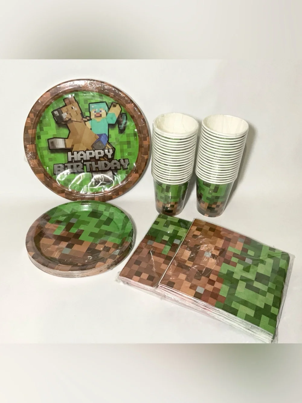 Pixel Miner Dinner Dessert Plates Cups Napkin 120ct Video Game Minecraft